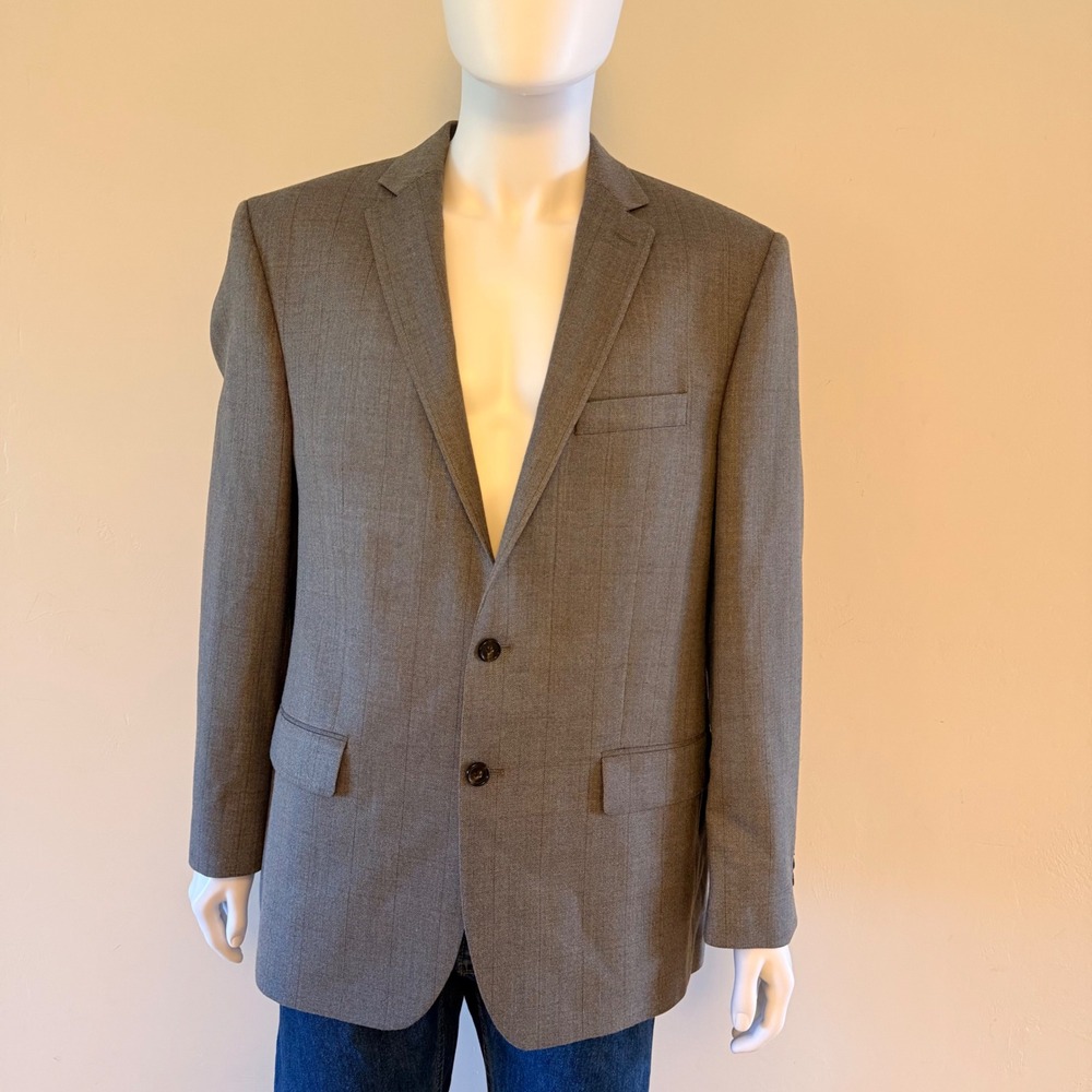 Ralph Lauren Mens‎ 44R Grey Silk Wool Herringbone Pinstripe Blazer Sport Coat